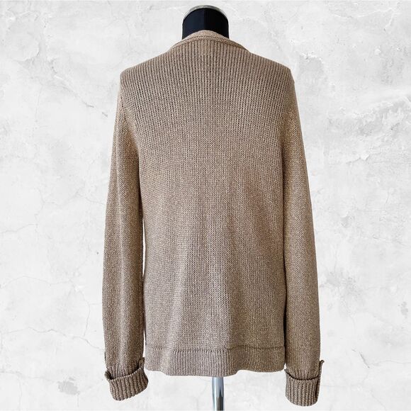 Orvis Metallic Gold Cardigan Sweater Womens Small Linen Blend Pockets - Picture 7 of 9